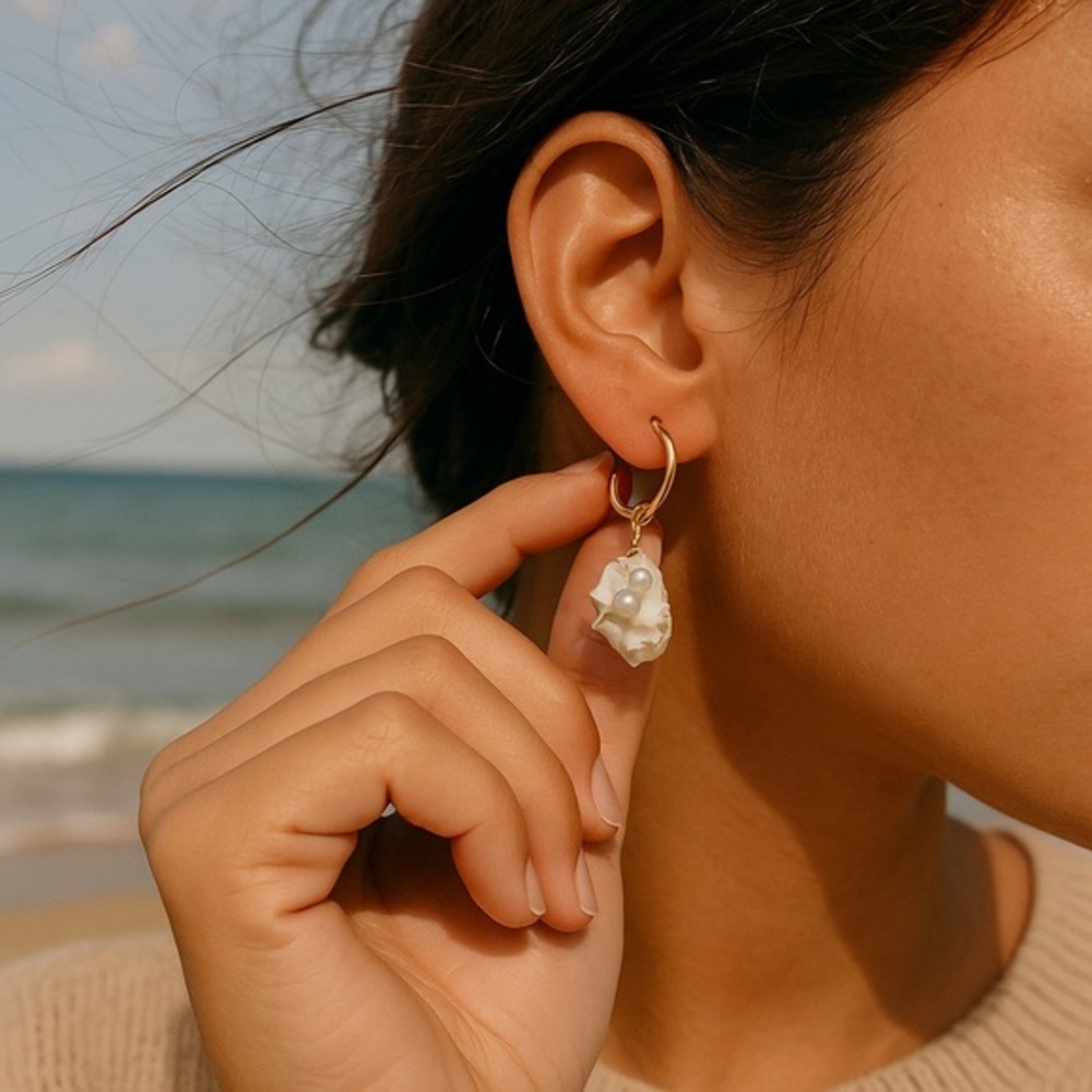 🌸 Shell & Pearl Single Earring – Elegant Coastal Chic Jewelry